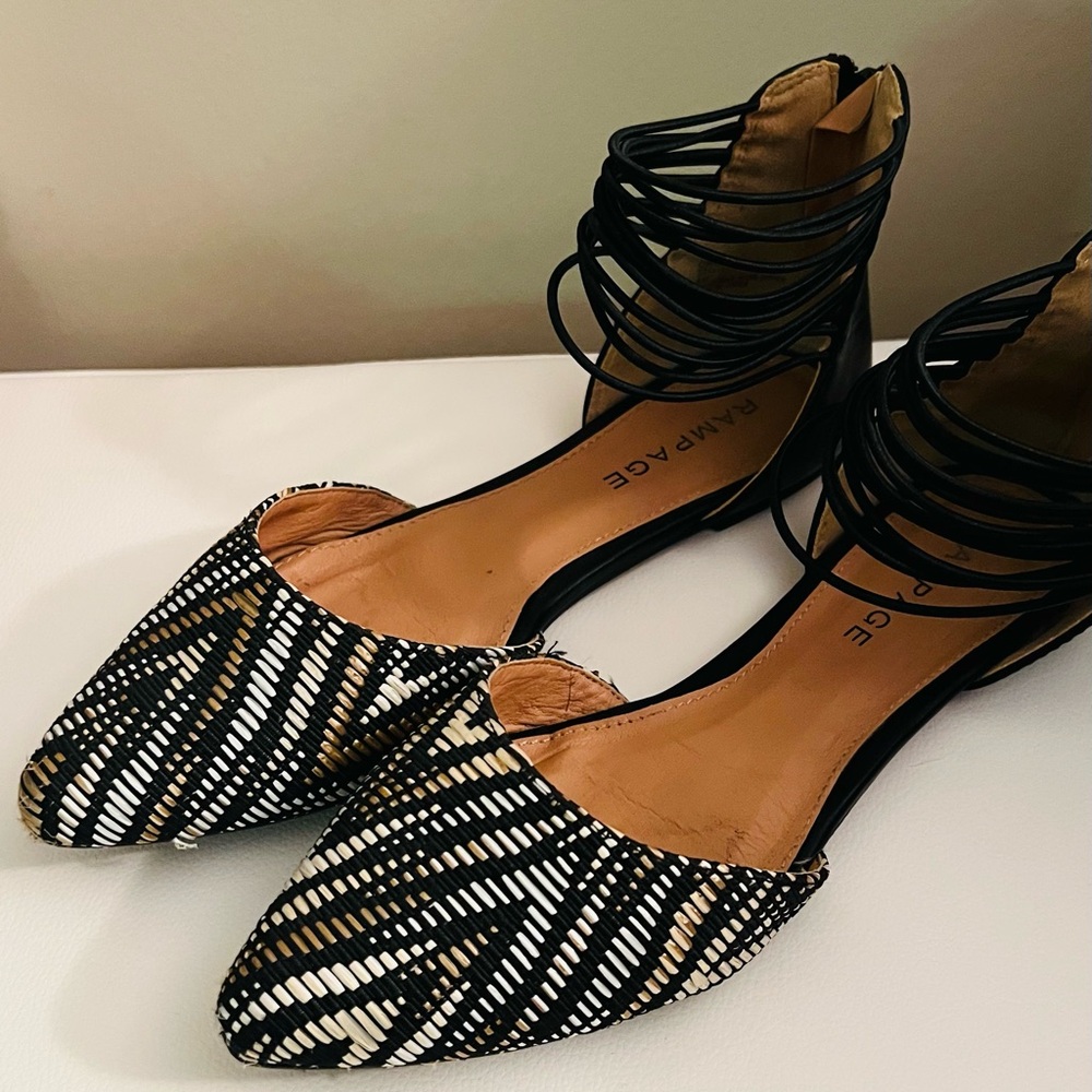 Black and Tan Patterned Flats